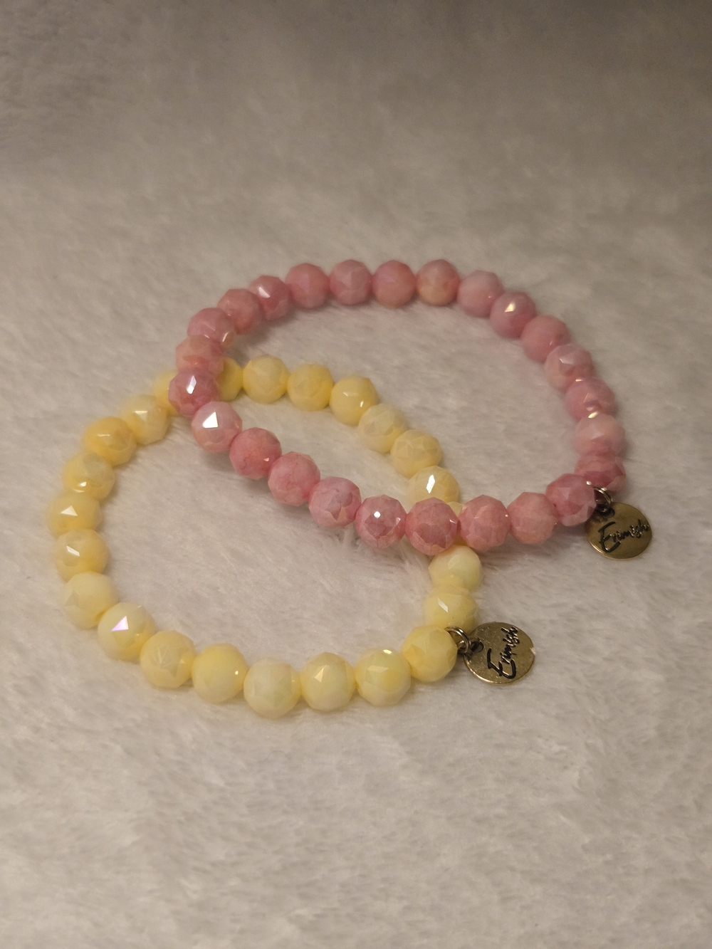 Erimish Pastel Yellow Coral Pink Beaded Bracelet Stack